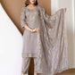 Grey Silk Embroidered Straight Kurta Set with Pant & Dupatta for Women Festive & Wedding Wear