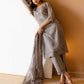 Grey Silk Embroidered Straight Kurta Set with Pant & Dupatta for Women Festive & Wedding Wear