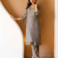 Grey Silk Embroidered Straight Kurta Set with Pant & Dupatta for Women Festive & Wedding Wear