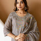 Grey Silk Embroidered Straight Kurta Set with Pant & Dupatta for Women Festive & Wedding Wear