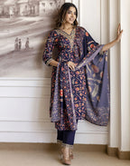 Cotton Embroidered Straight 3 Piece Kurta Set
