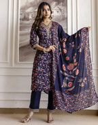 Cotton Embroidered Straight 3 Piece Kurta Set