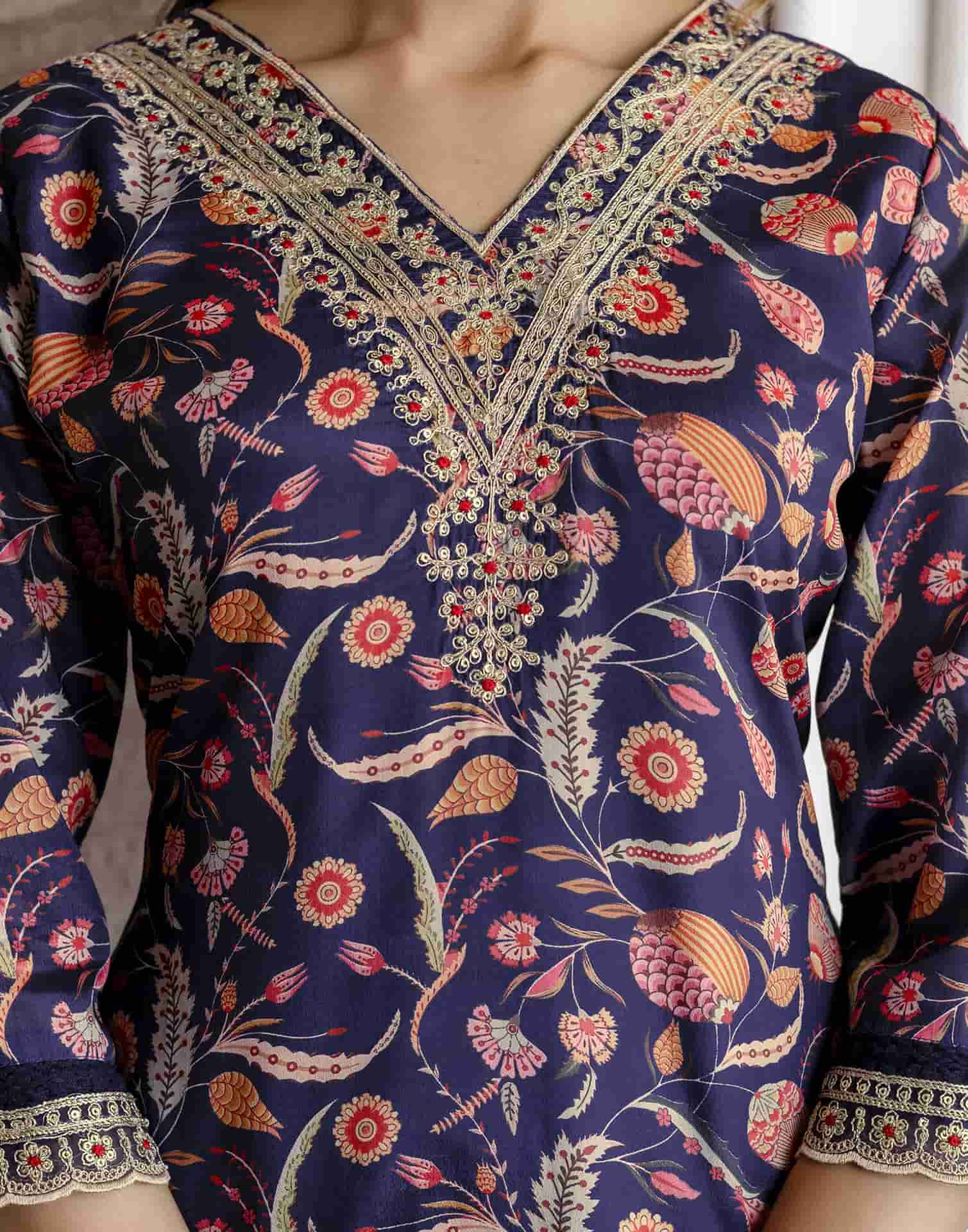Blue Cotton Printed Straight Kurta Set with Pant & Dupatta for Women under 1299