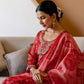 Red Organza Printed Straight Kurta Set with Pant & Dupatta for Women  Festive & Karwa Chauth Special