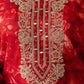Red Organza Printed Straight Kurta Set with Pant & Dupatta for Women  Festive & Karwa Chauth Special