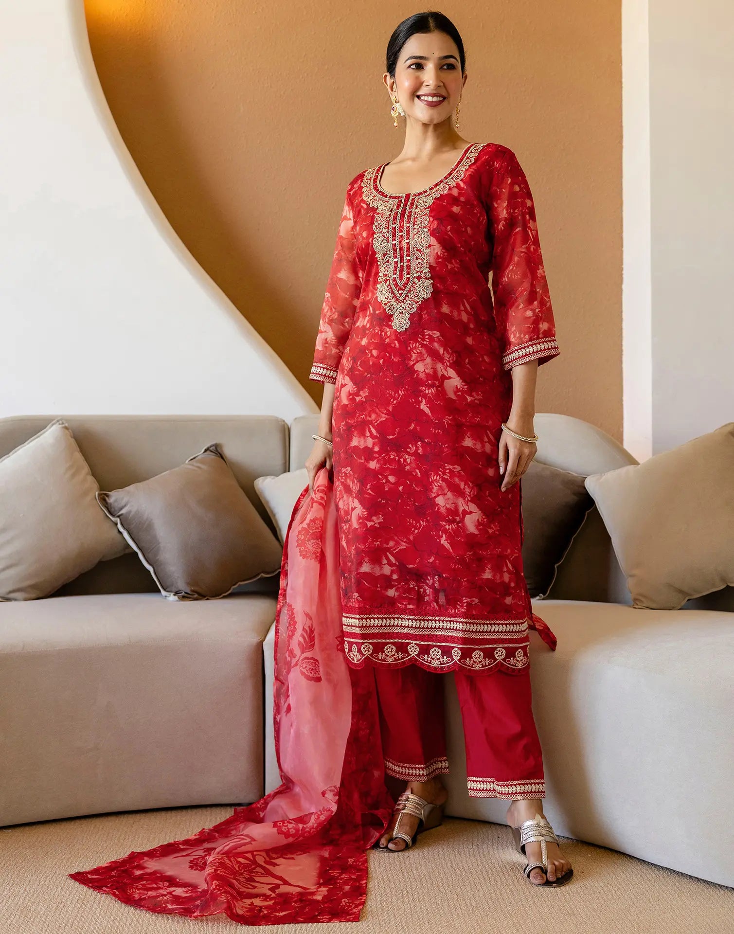 Silk Embroidered Straight 3 Piece Kurta Set