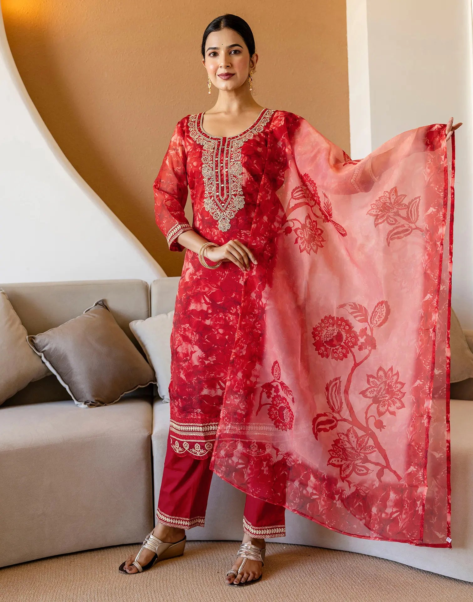 Silk Embroidered Straight 3 Piece Kurta Set