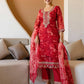 Red Organza Printed Straight Kurta Set with Pant & Dupatta for Women  Festive & Karwa Chauth Special