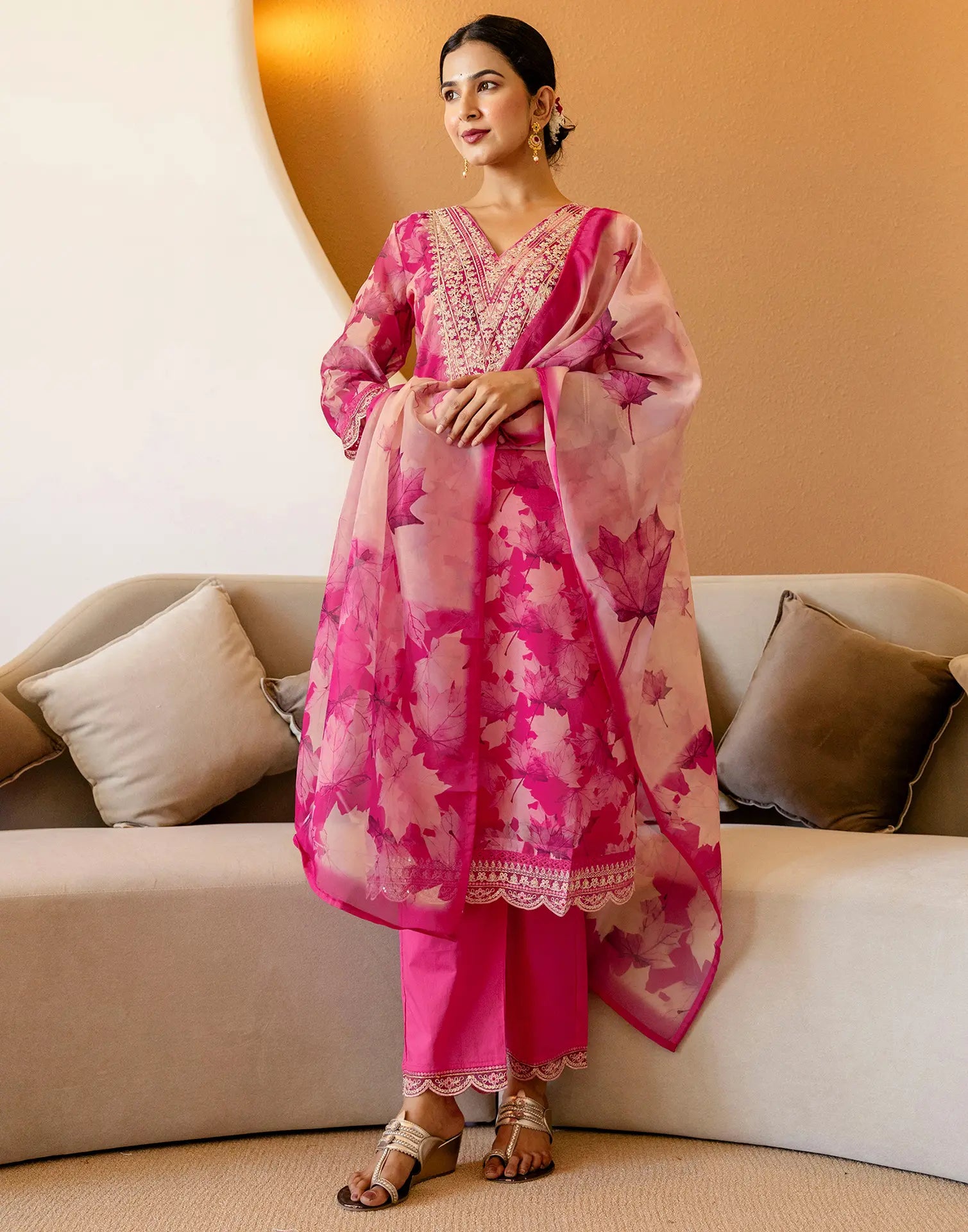 Organza Embroidered Straight 3 Piece Kurta Set