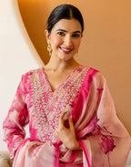 Organza Embroidered Straight 3 Piece Kurta Set