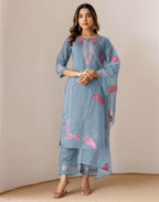Silk Embroidered Straight 3 Piece Kurta Set