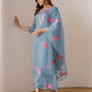 Grey Silk Embroidered Straight Kurta Set with Pant & Dupatta