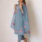 Grey Silk Embroidered Straight Kurta Set with Pant & Dupatta