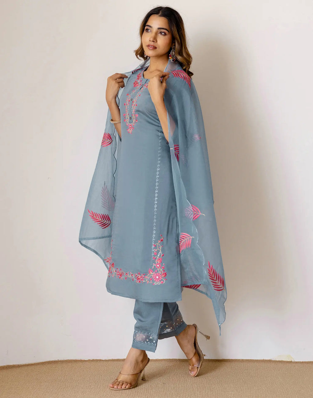 Silk Embroidered Straight 3 Piece Kurta Set