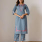 Grey Silk Embroidered Straight Kurta Set with Pant & Dupatta