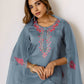 Grey Silk Embroidered Straight Kurta Set with Pant & Dupatta