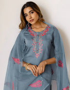 Silk Embroidered Straight 3 Piece Kurta Set