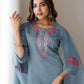 Grey Silk Embroidered Straight Kurta Set with Pant & Dupatta