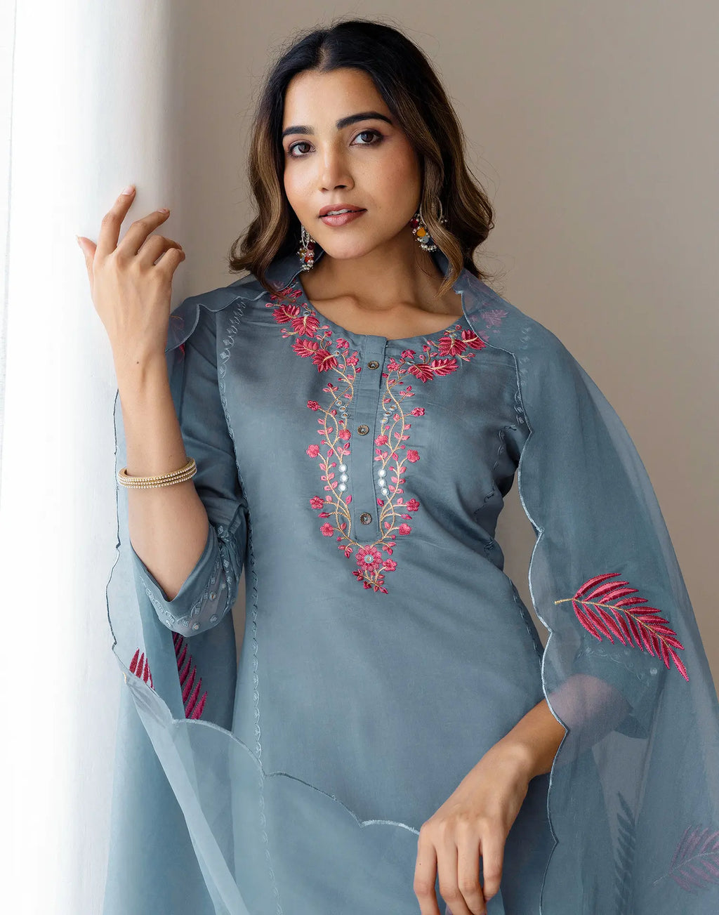 Silk Embroidered Straight 3 Piece Kurta Set