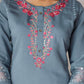 Grey Silk Embroidered Straight Kurta Set with Pant & Dupatta