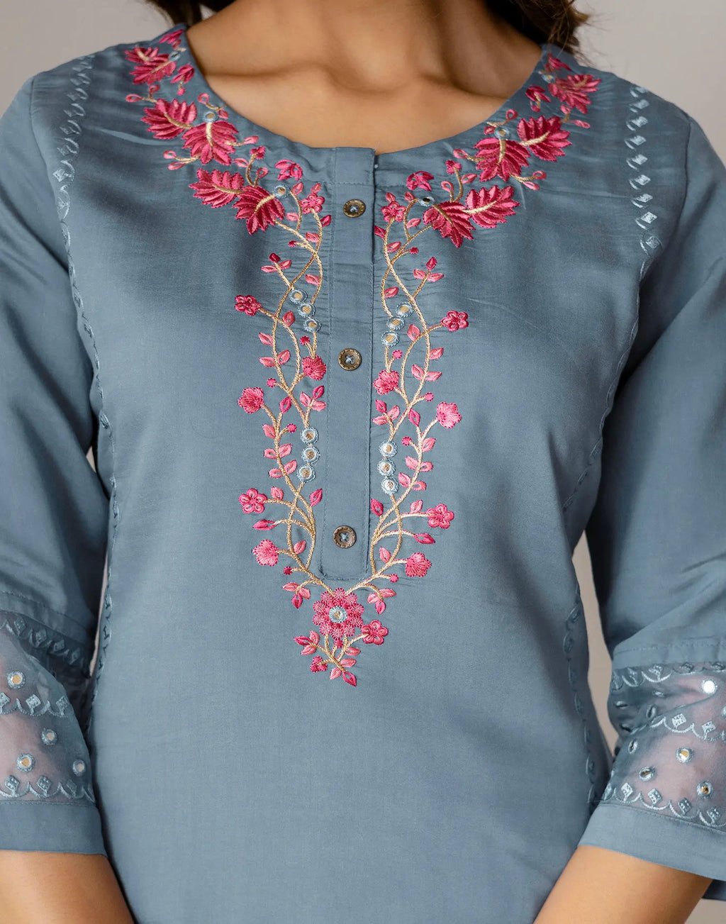 Silk Embroidered Straight 3 Piece Kurta Set