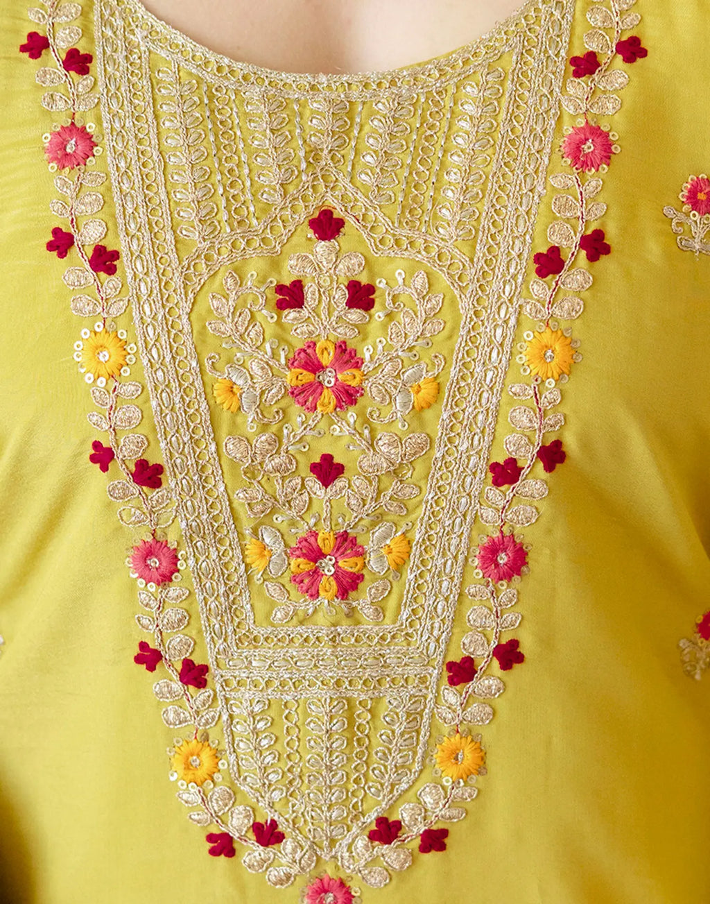 Poly Chinnon Embroidered Straight 3 Piece Kurta Set