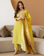 Poly Chinnon Embroidered Straight 3 Piece Kurta Set