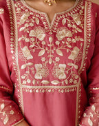 Silk Embroidered Straight 3 Piece Kurta Set