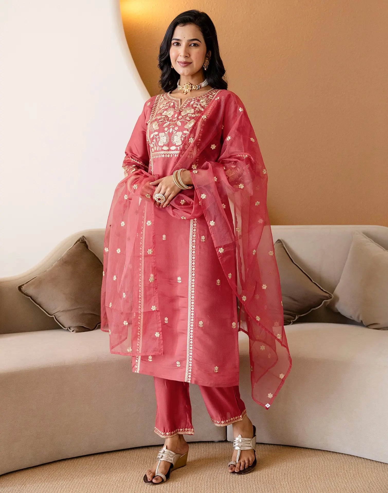 Silk Embroidered Straight 3 Piece Kurta Set