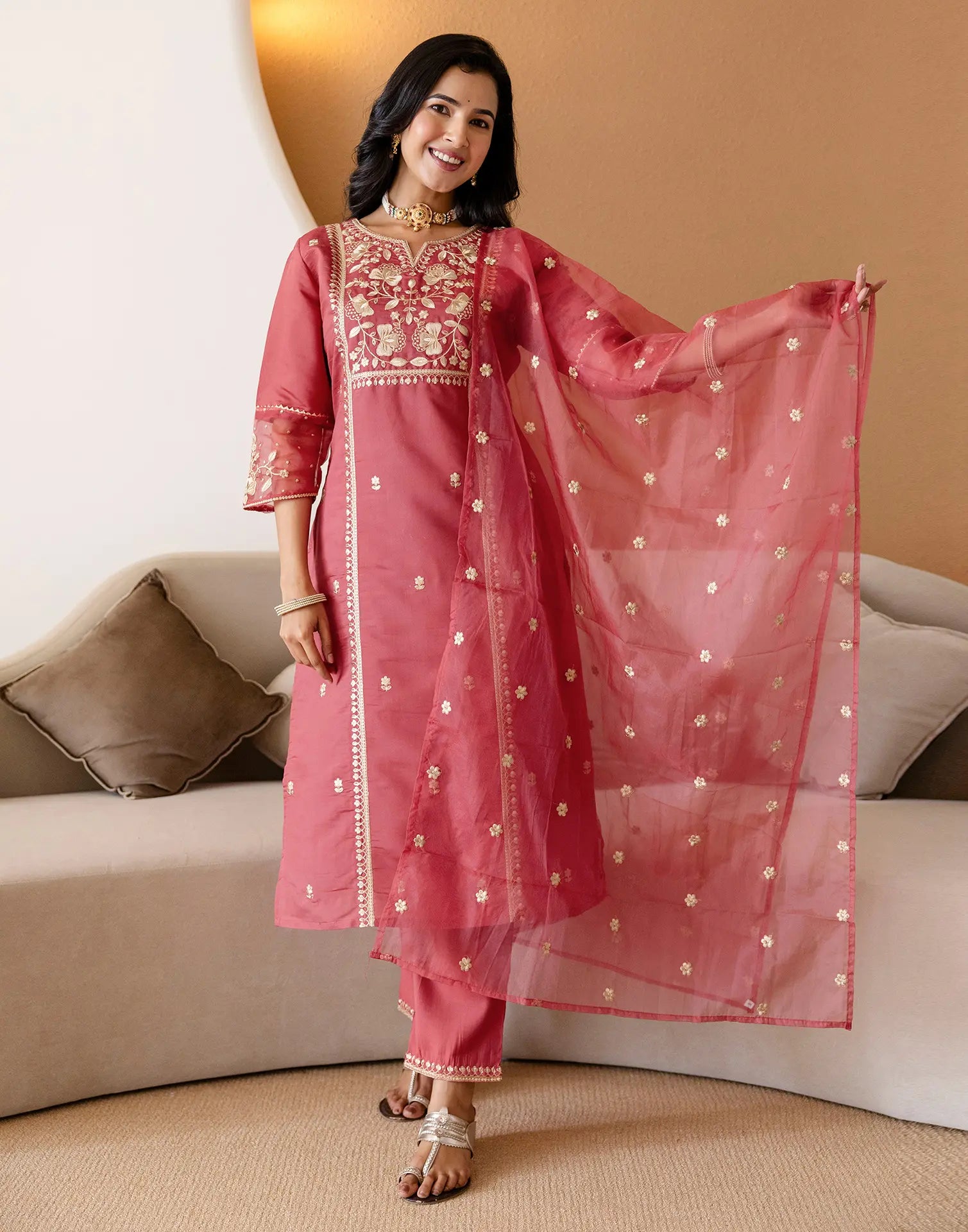 Silk Embroidered Straight 3 Piece Kurta Set