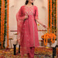 Pink Silk Embroidered Straight Kurta Set with Pant & Dupatta for Women under 1299 