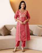 Silk Embroidered Straight 3 Piece Kurta Set