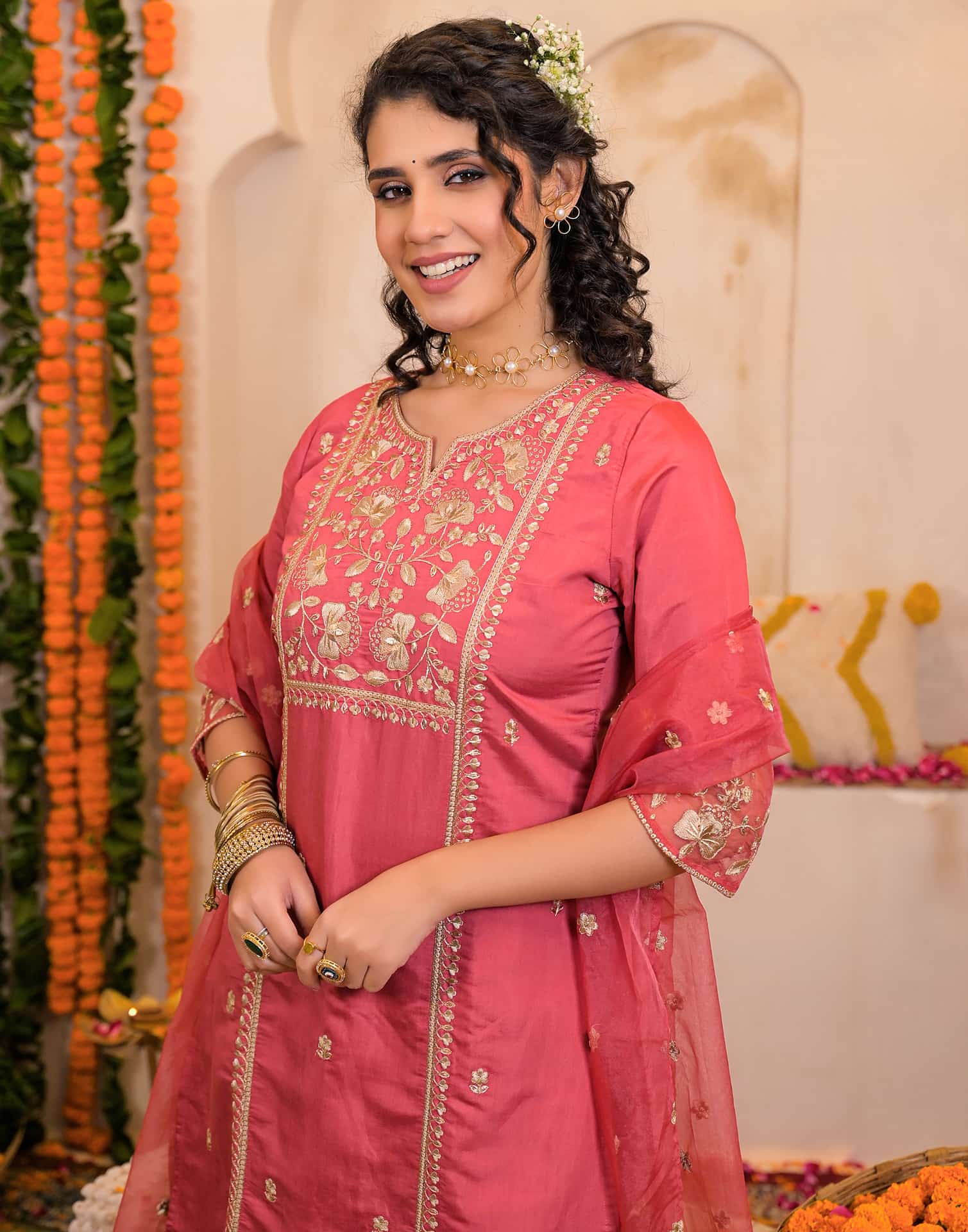 Pink Silk Embroidered Straight Kurta Set with Pant & Dupatta for Women under 1299 
