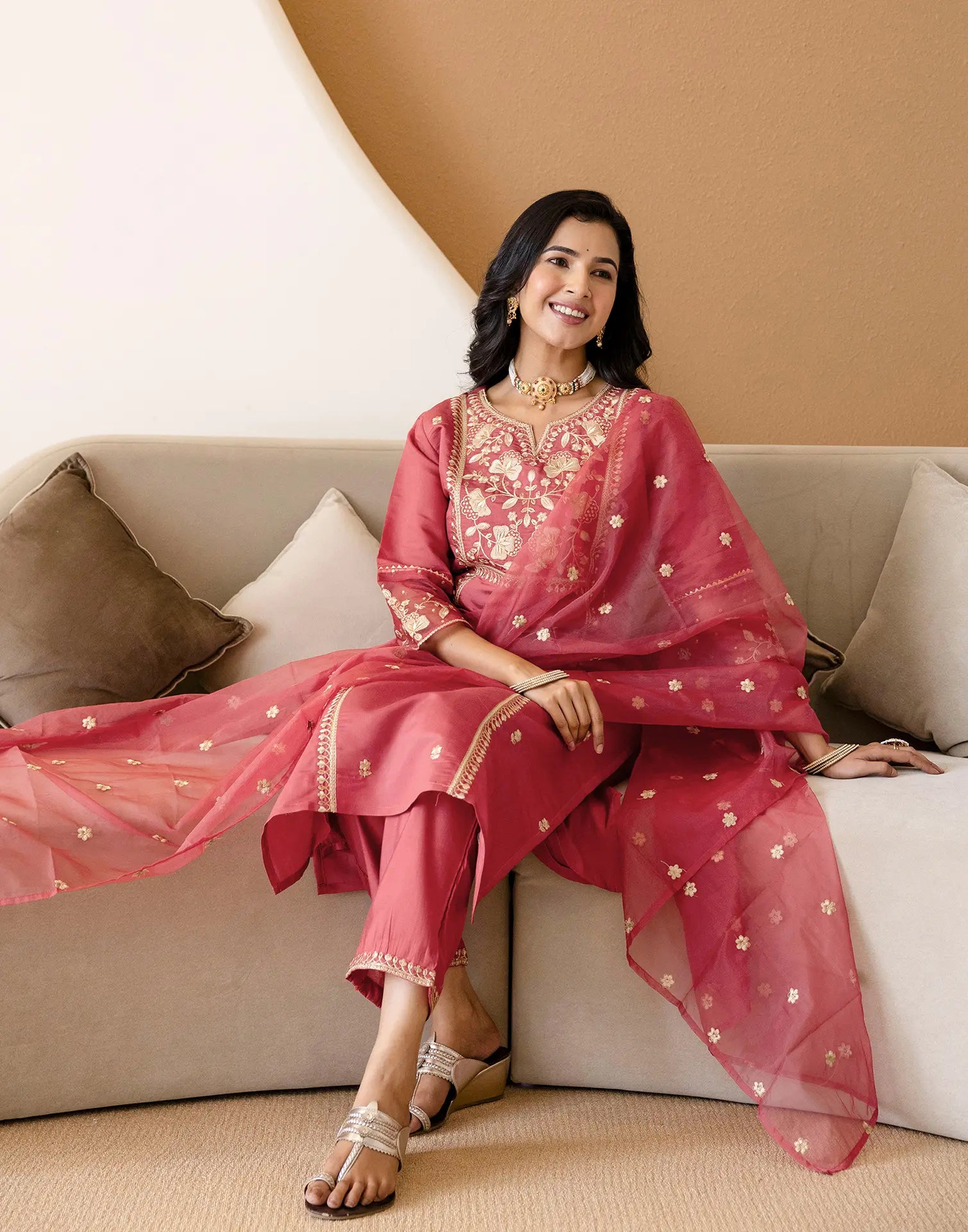 Silk Embroidered Straight 3 Piece Kurta Set