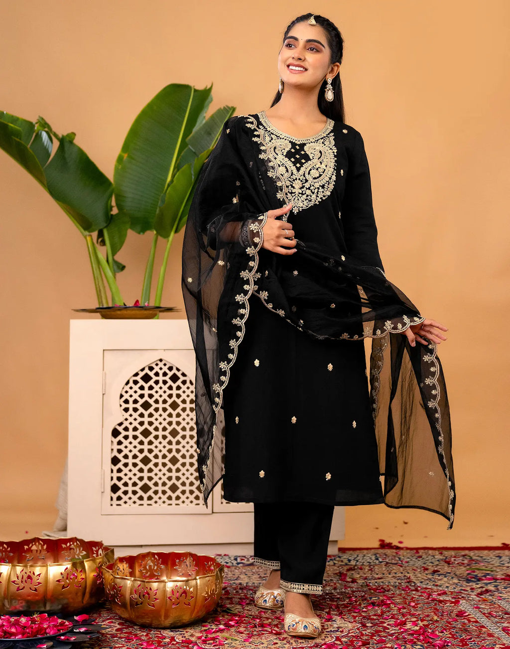 Silk Embroidered Straight 3 Piece Kurta Set