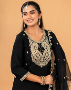 Silk Embroidered Straight 3 Piece Kurta Set