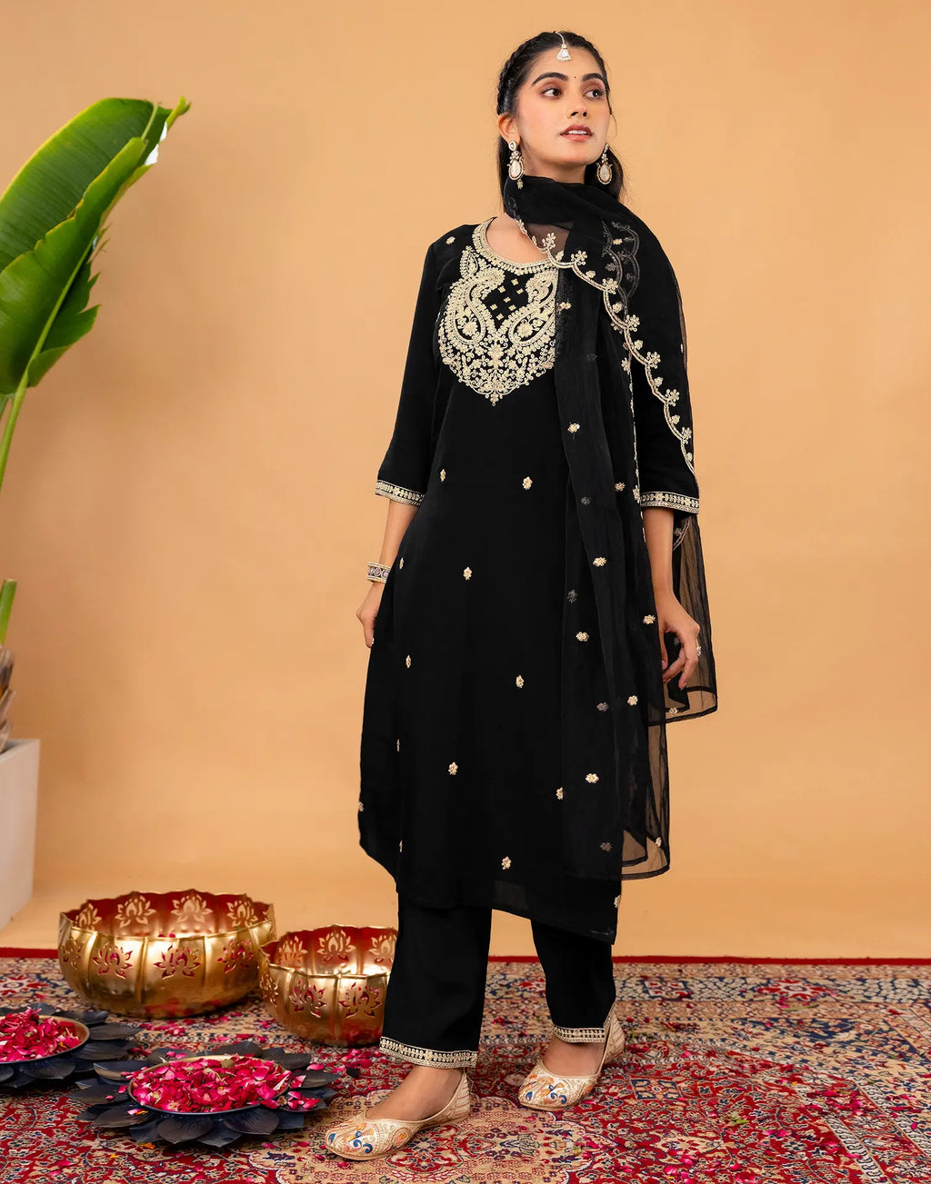 Silk Embroidered Straight 3 Piece Kurta Set
