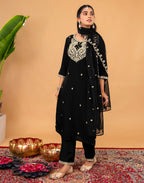 Silk Embroidered Straight 3 Piece Kurta Set