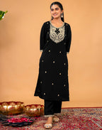 Silk Embroidered Straight 3 Piece Kurta Set