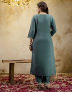 Silk Embroidered Straight 3 Piece Kurta Set