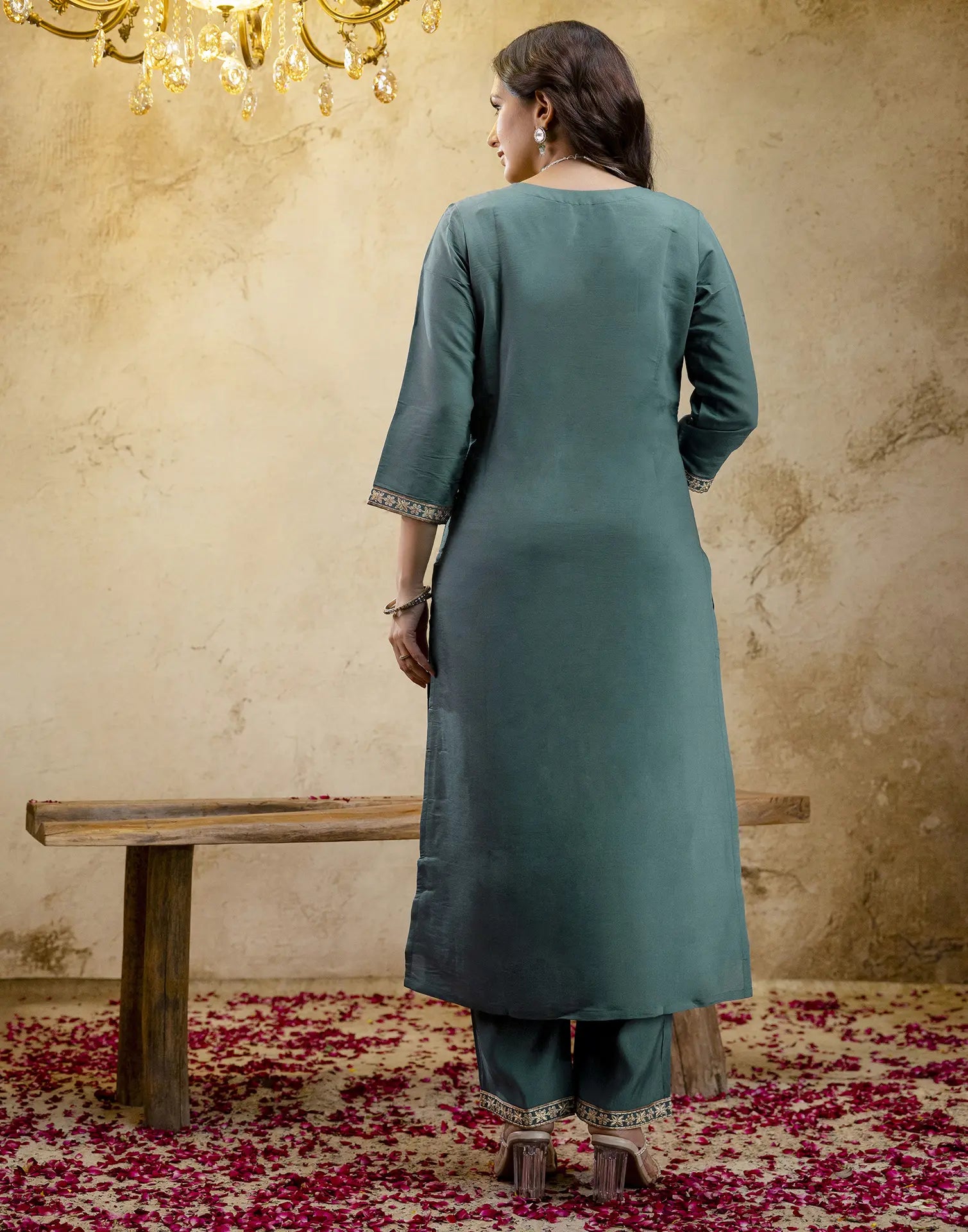 Silk Embroidered Straight 3 Piece Kurta Set