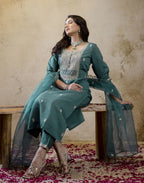 Silk Embroidered Straight 3 Piece Kurta Set