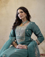 Silk Embroidered Straight 3 Piece Kurta Set