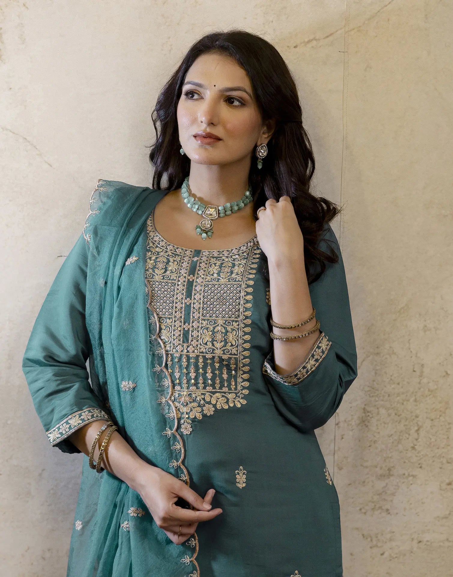 Silk Embroidered Straight 3 Piece Kurta Set