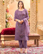 Skylee Silk Embroidered Straight 3 Piece Kurta Set For Woman