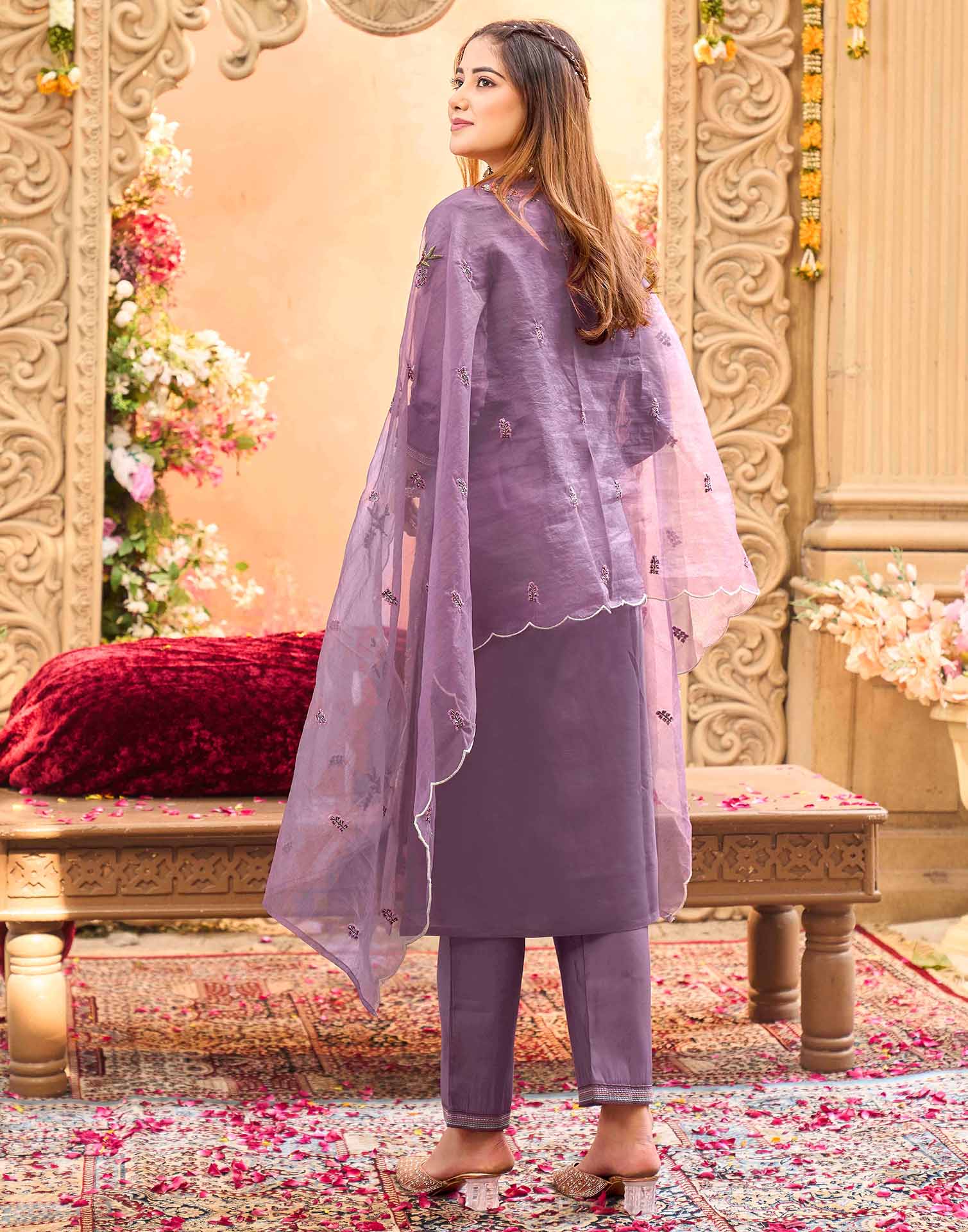 Skylee Silk Embroidered Straight 3 Piece Kurta Set For Woman
