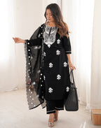 Skylee Cotton Embroidered Straight 3 Piece Kurta Set For Woman