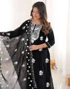 Skylee Cotton Embroidered Straight 3 Piece Kurta Set For Woman