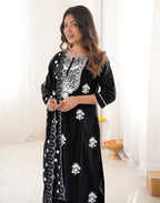 Skylee Cotton Embroidered Straight 3 Piece Kurta Set For Woman