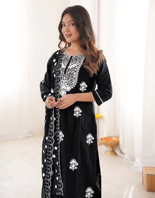 Cotton Embroidered Straight 3 Piece Kurta Set